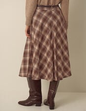 Bettie Check Woven Cotton Midi Skirt, Brown (BROWN), large