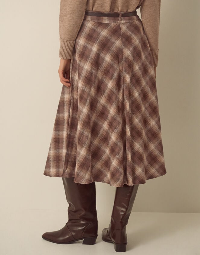 Bettie Check Woven Cotton Midi Skirt, Brown (BROWN), large