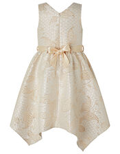 Honey Jacquard Dress with Sequin Corsage, Gold (GOLD), large