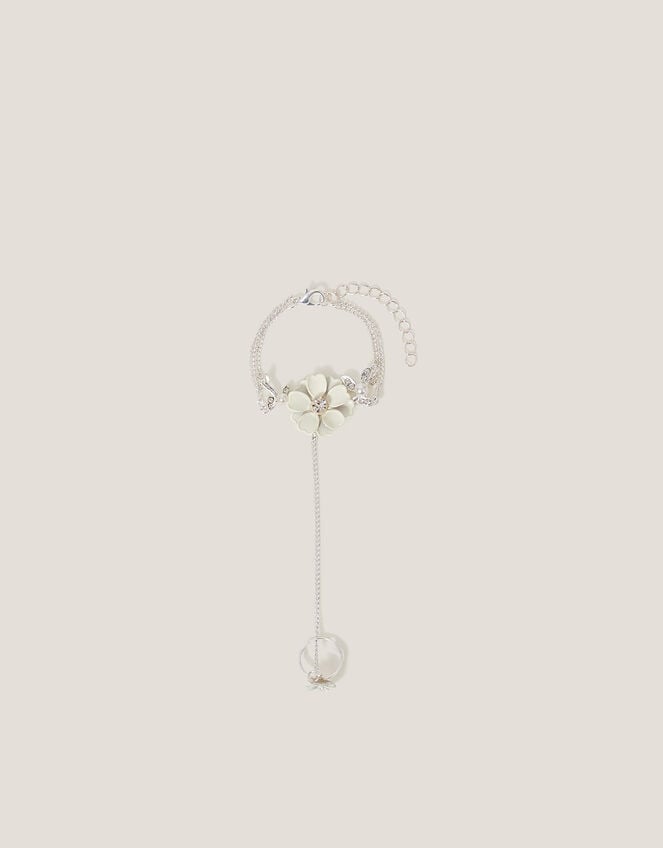 Diamante Flower Ring & Hand Chain, White (WHITE), large