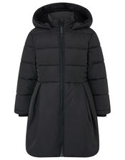 Flared Padded Coat with Recycled Fabric, Black (BLACK), large