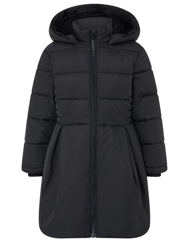 Flared Padded Coat with Recycled Fabric, Black (BLACK), large