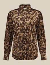 Miranda Abstract Print Mesh Jersey Shirt, Green (KHAKI), large