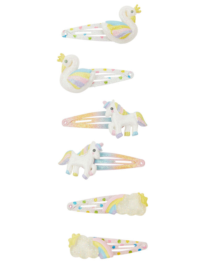 6 Rainbow Unicorn Hair Clips, , large