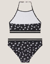 Daisy Print Halter Bikini Set, Black (BLACK), large