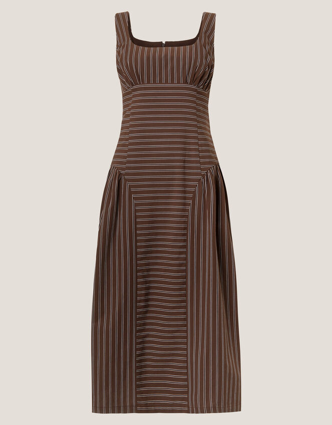 Selena Square Neck Stripe Midi Dress, Brown (CHOCOLATE), large