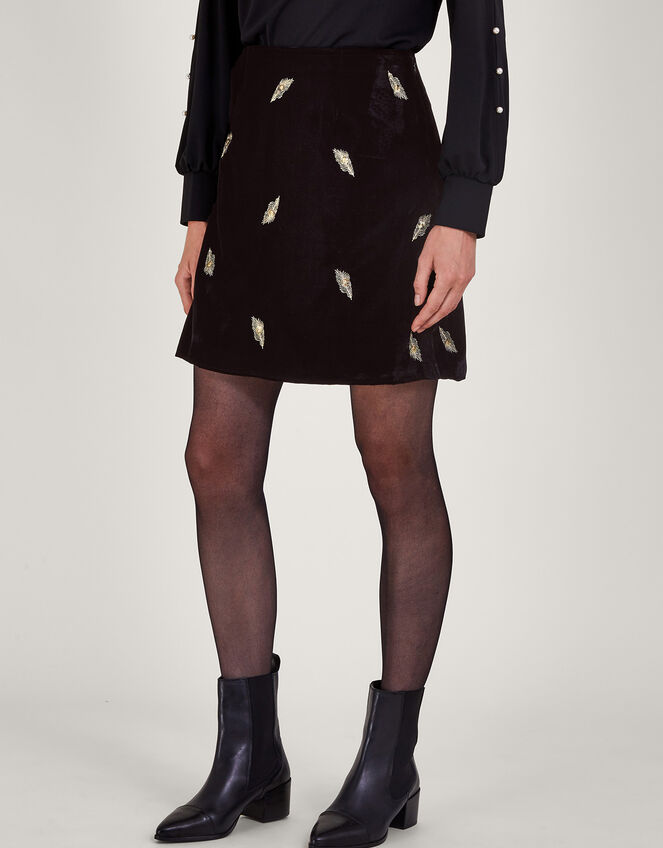 Faye Embellished Velvet Skirt, Black (BLACK), large