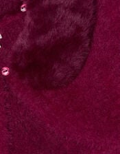 Baby Detachable Collar Fuzzy Cardigan, Red (BURGUNDY), large