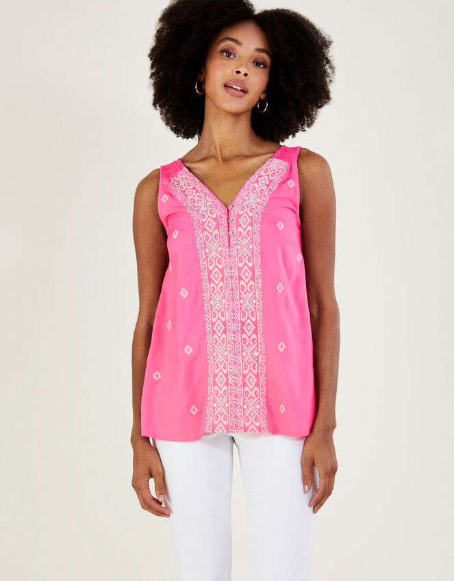 Embroidered Wide Strap Vest Top Pink Vests, Camisoles And Sleeveless