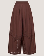 Eden Palm Cutwork Wide Leg Trousers , Brown (BROWN), large