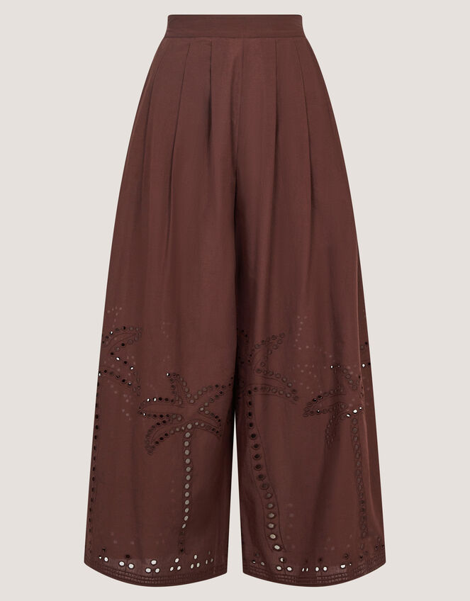 Eden Palm Cutwork Wide Leg Trousers , Brown (BROWN), large