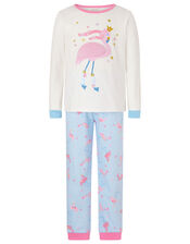 Flamingo Pyjama Set in Cotton Jersey, Ivory (IVORY), large