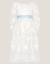 Beatrice Floral Embroidered Tulle Dress, Ivory (IVORY), large