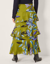 Sonya Floral Print Frill Midi Skirt, Green (KHAKI), large