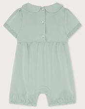 Baby Smocked Satin Romper, Green (SAGE), large
