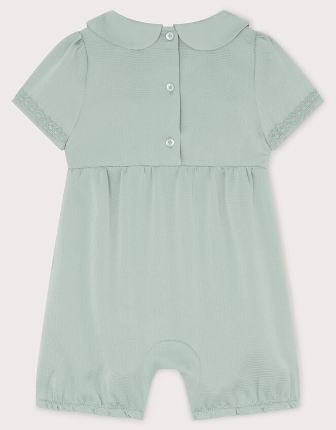 Baby Smocked Satin Romper, Green (SAGE), large