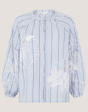 Maia Embroidered Stripe Blouse, Blue (BLUE), large