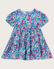 Baby Floral Puff Sleeve Dress, Blue (BLUE), large