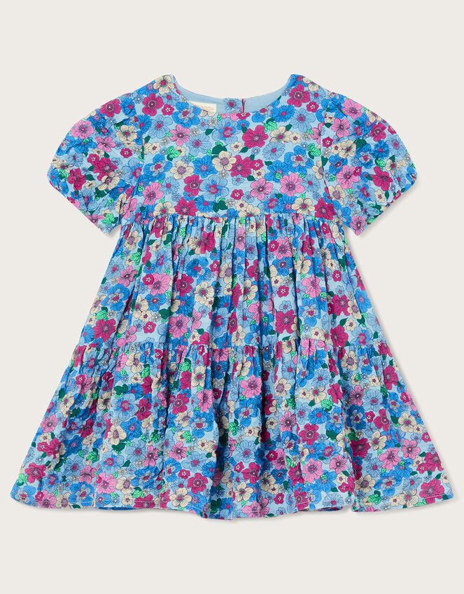 Baby Floral Puff Sleeve Dress, Blue (BLUE), large