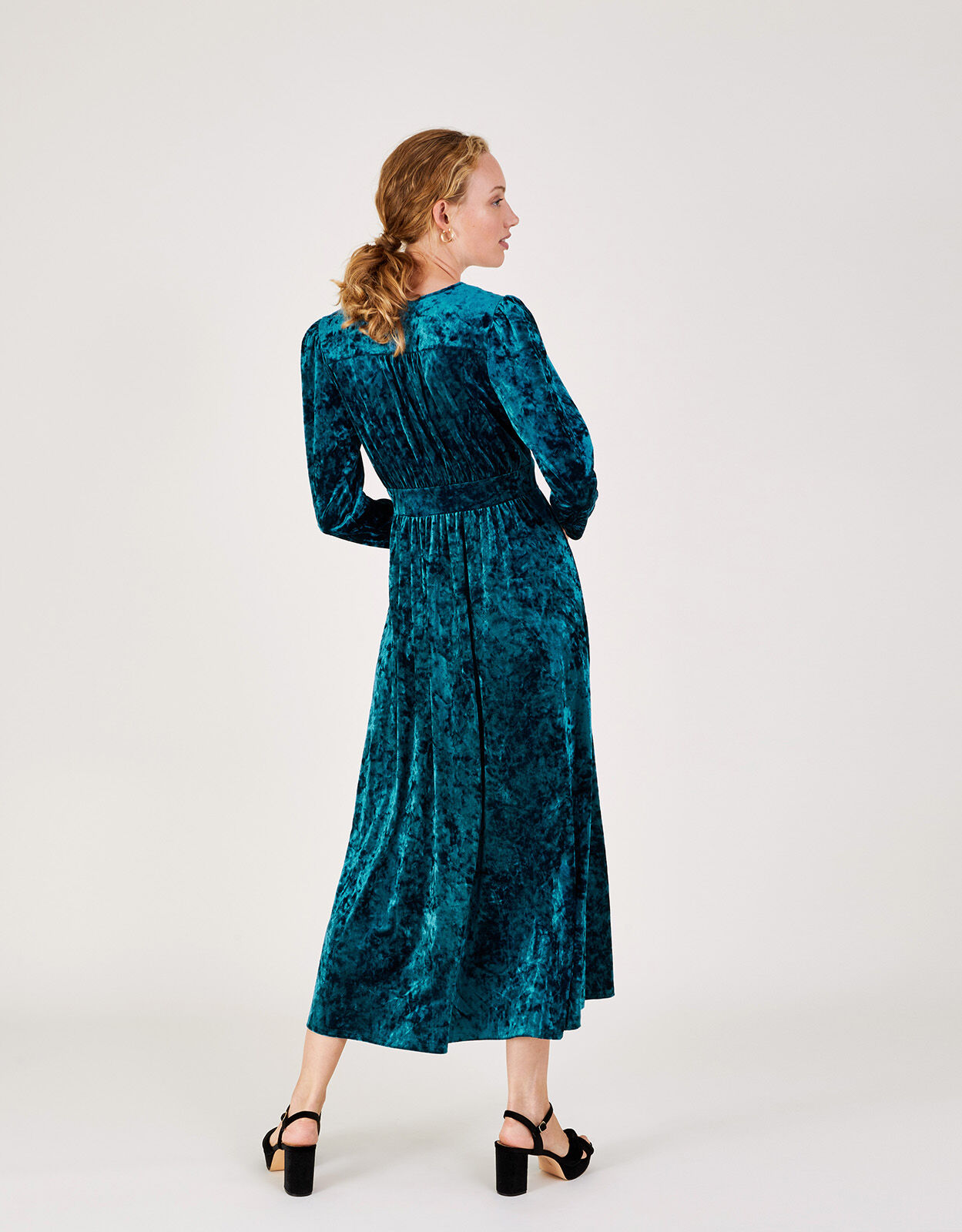 Victoria Crushed Velvet Midi Dress Teal