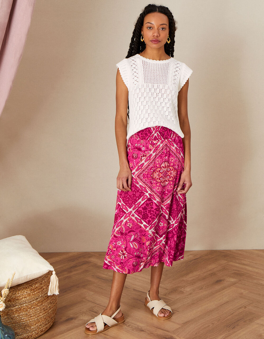 Women Women's Clothing | Scarf Jersey Maxi Skirt with LENZING™ ECOVERO™ Pink - KZ43602