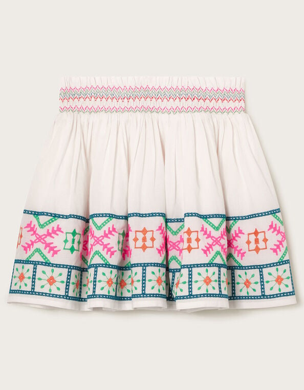 Embroidered Hem Skirt, White (WHITE), large