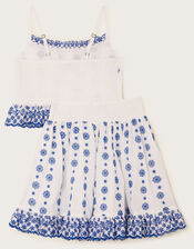 Floral Broderie Cami Top and Skirt Set, White (WHITE), large