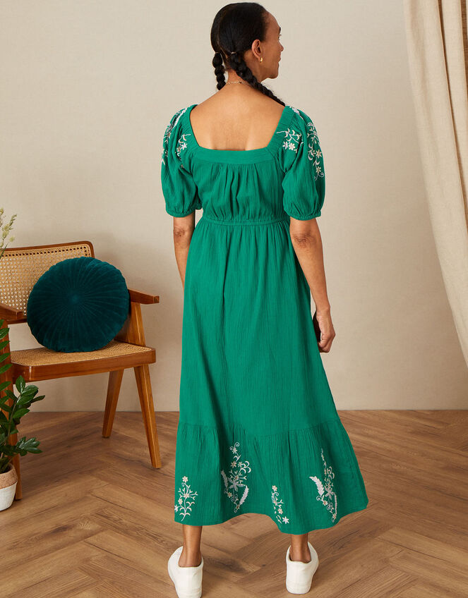 Double Faced Square Neck Embroidered Dress Green