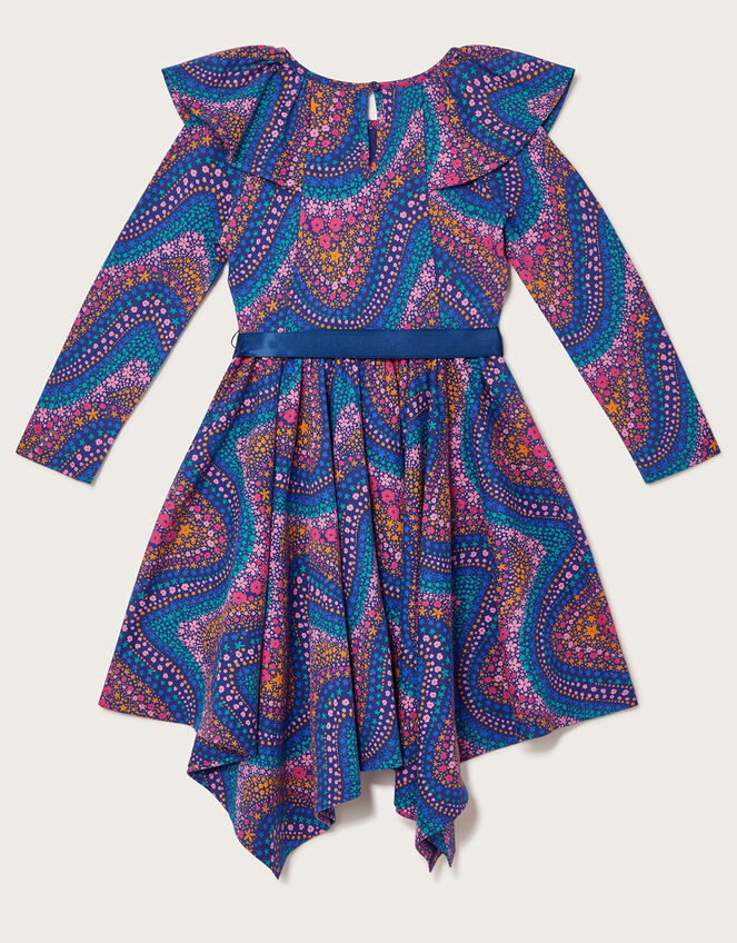Wave Print Long Sleeve Jersey Dress, Blue (BLUE), large