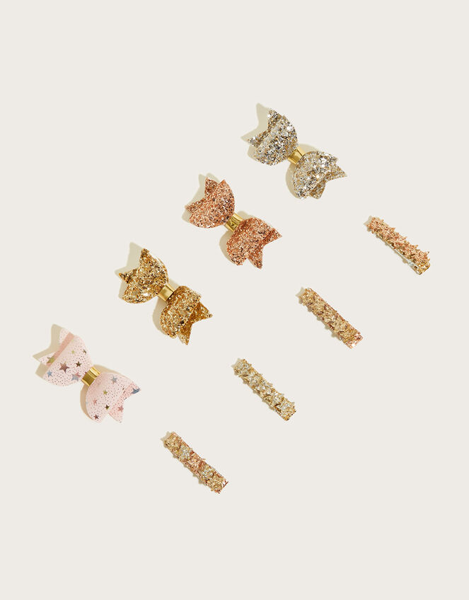 Glitter Bow Hair Clip Set, , large