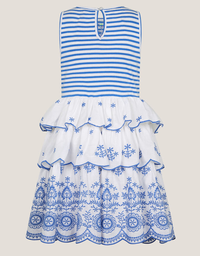 Broderie Stripe Tiered Dress, Blue (BLUE), large