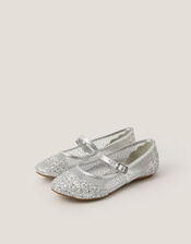 Glitter Mesh Ballet Flats, Silver (SILVER), large