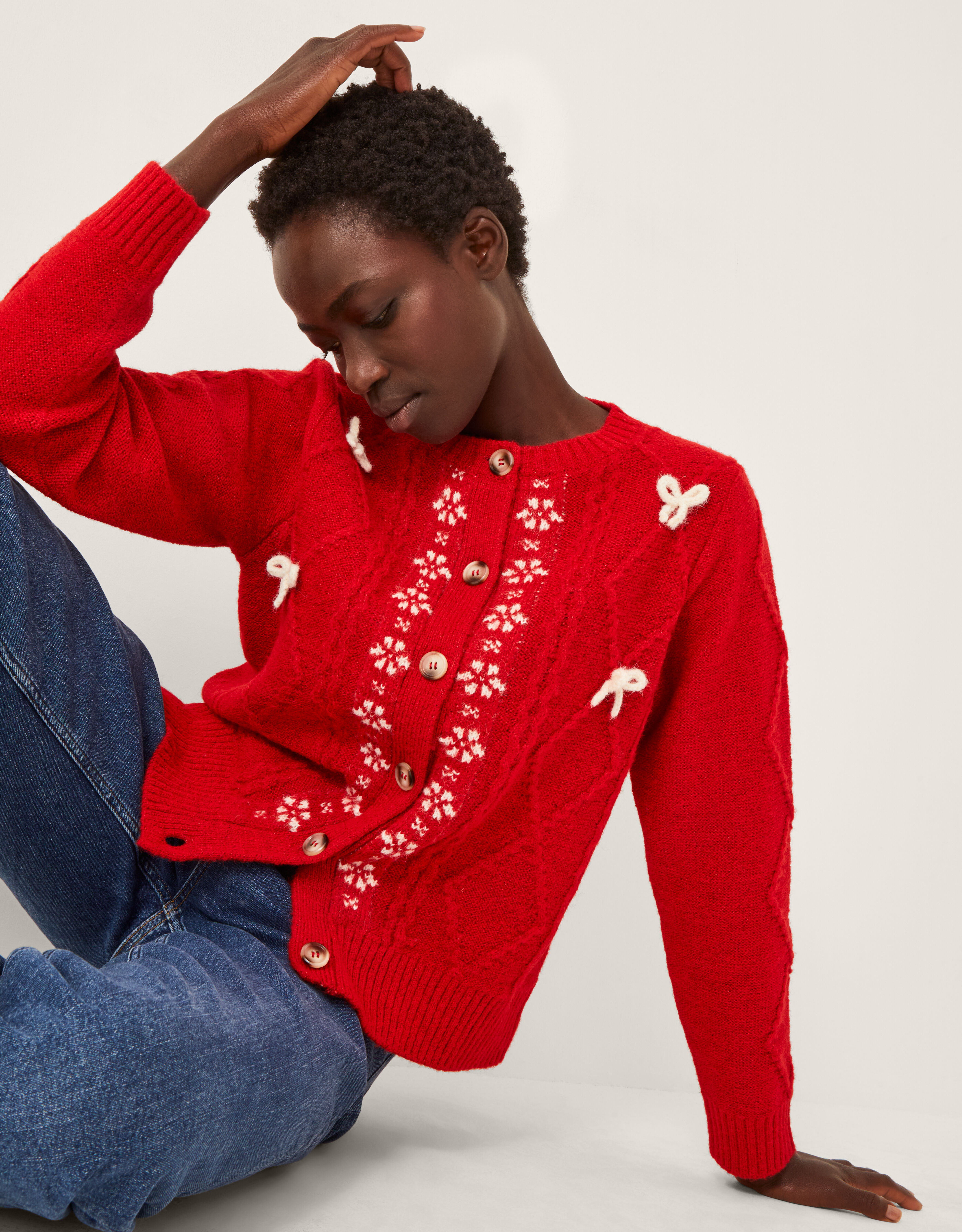 【新品】 Aerienne Cable-Knit Ribbon Cardigan Cable Knit Ribbon Hearts Cardigan with Contrast Stitching – Krush