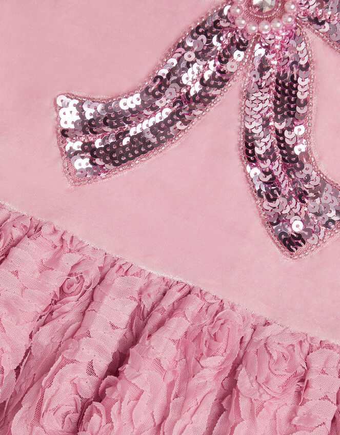 Velvet Floral Appliqu&eacute; Party Dress, Pink (PINK), large