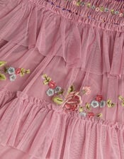Sequin Embroidered Ruffle Mesh Dress, Pink (PINK), large