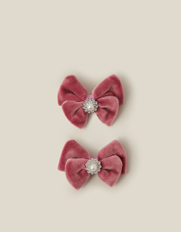 2-Pack Velour Bow Hair Clips, , large