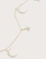 Moon and Star Charm Necklace, Silver (SILVER), large