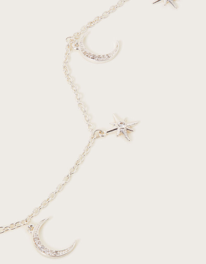 Moon and Star Charm Necklace, Silver (SILVER), large