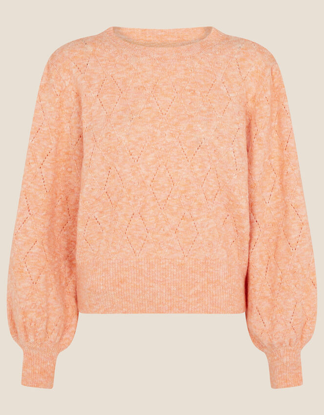 Pippa Pointelle Scallop Neck Jumper, Orange (PEACH), large