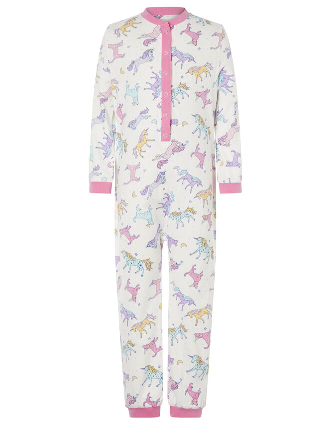 Unicorn Jersey Sleepsuit in Organic Cotton, Ivory (IVORY), large