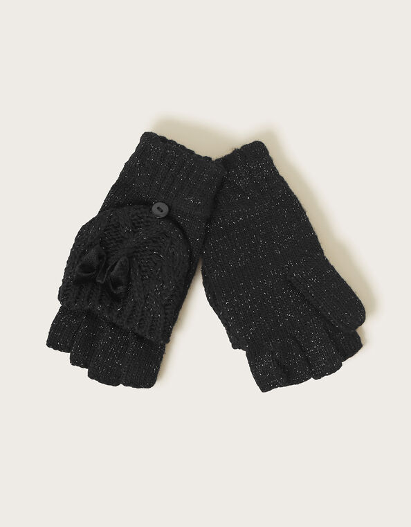 Velvet Bow Gloves, Black (BLACK), large