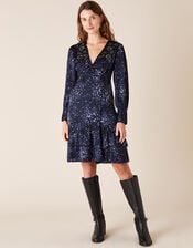 Ditsy Star Print Embellished Wrap Dress, Blue (NAVY), large