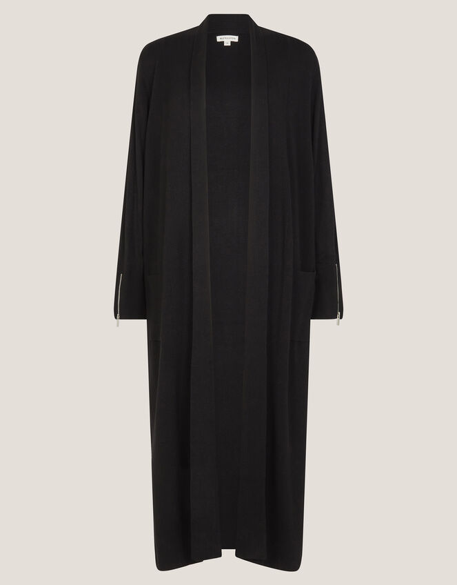 Sade Zip Longline Cardigan, Black (BLACK), large