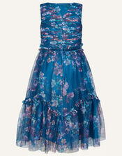 Floral Ruffle Tulle Maxi Dress, Teal (TEAL), large