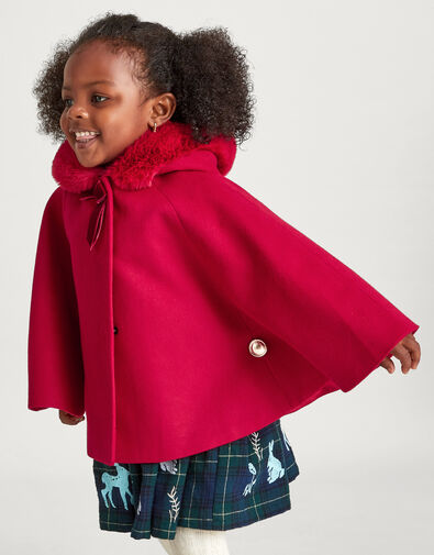 Baby Faux Fur Hooded Cape, Red (RED), large