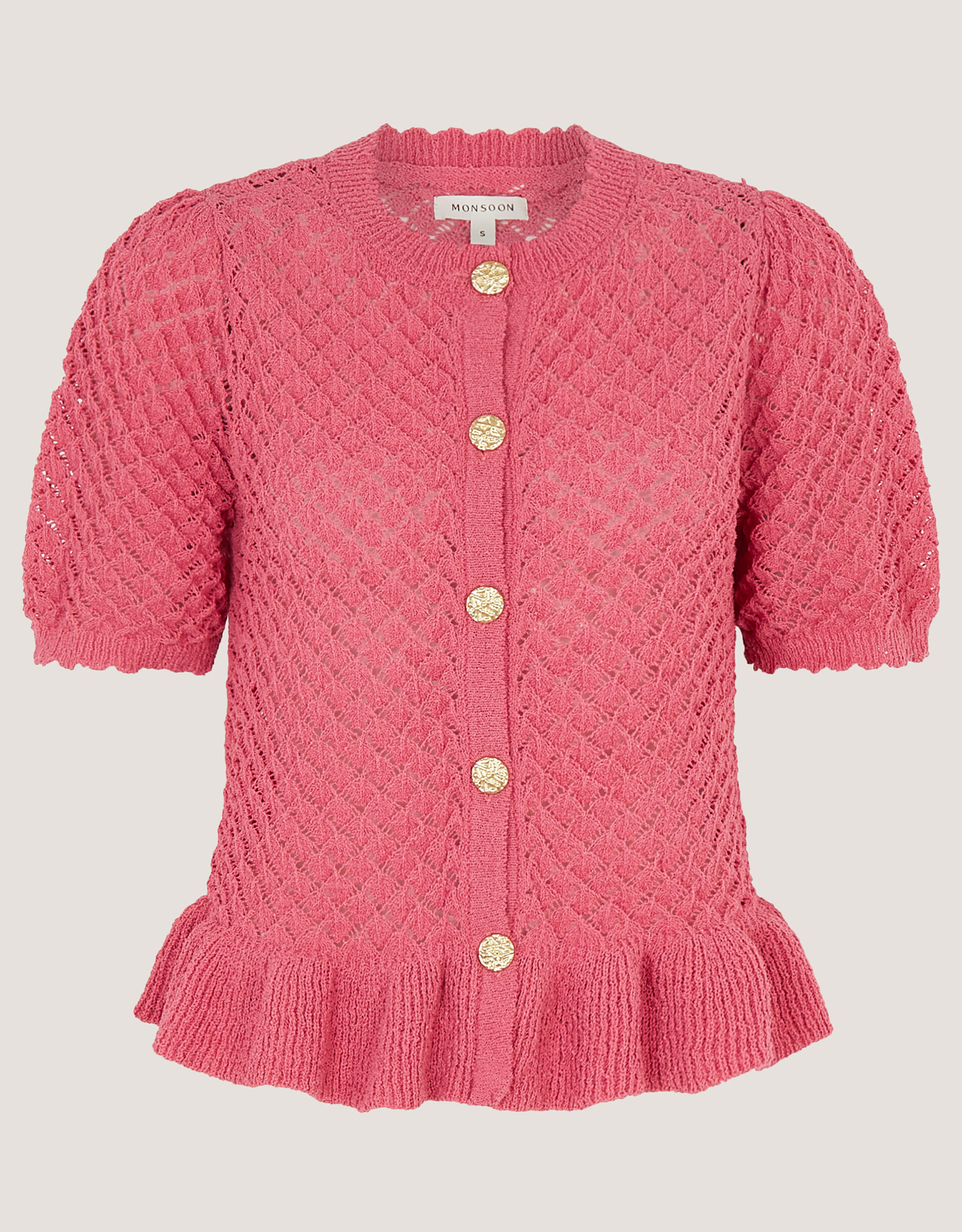 Shea Short Sleeve Ruffle Knit Cardigan Pink | Cardigans | Monsoon UK.