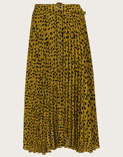 Sally Spot Print Pleated Skirt in Recycled Polyester, Green (CHARTREUSE), large