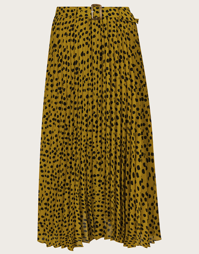 Sally Spot Print Pleated Skirt in Recycled Polyester, Green (CHARTREUSE), large