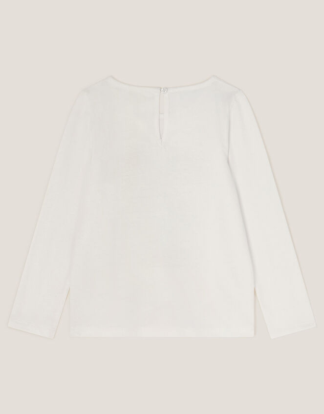 Sequin Bow Long Sleeve Top, Ivory (IVORY), large