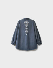 East Cora Floral Embroidered Cotton Shirt, Blue (BLUE), large